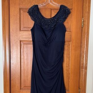 Elegant Navy Blue Beaded Mother of the Bride Dress